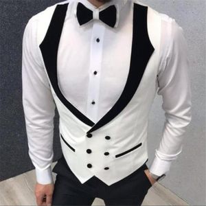 Beyaz Çifte Breasted Moda Düğün Yelek Erkek Yelek İnce Fit Damat Yelek İş Takımı Yelek Erkek Yelek Resmi Parti 340V