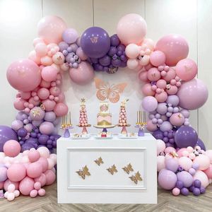 Purple Pink Butterfly Balon Garland Arch Zestaw Macaroon Lateks Ballons Wedding Birthday Party Dekorowanie Dzieci Dorosła dziewczyna Baby Shower 240429