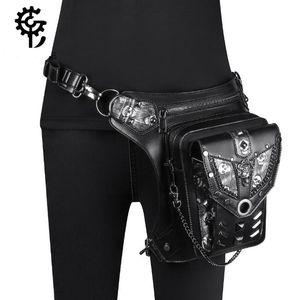 New steampunk women's crossbody bag Skull chain outdoorsy biker Fanny pack male hip-hop rock