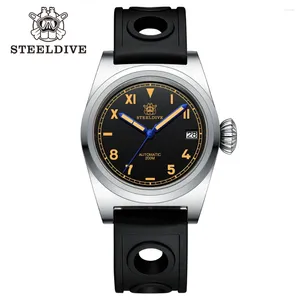 Armbandsur SD1904 SteelDive Brand Simple Design 38mm Liten Dial 200m Waterproof NH35 Automatisk rörelse Big Crown Dive Watch för män