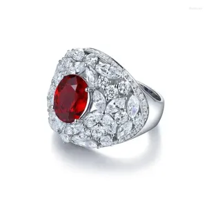 Pierścienie klastra Pirmiana klasyczny owalny kształt S925 Silver Ring Style Lab Ruby Women Women Party Prezent Wedding Wedding