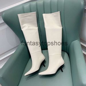 The Row Simple pointed fashion Top quality sheepskin TR boots toes stiletto High heel Knee boots Knight Fashion Luxury designer booties 7cm White black
