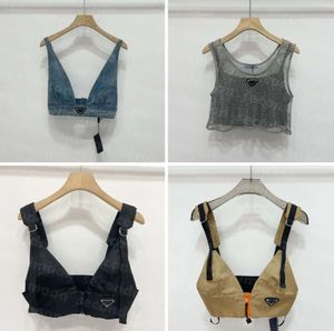 Parlak Rhinestone Tişörtleri Kadın Denim Sling Yelek Seksi Kırpılmış Üst Parti Tank Tops V Boyun T-Shirt Sütyen Tasarımcı Moda Giyim 33444