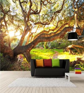 Carta da parati in camera 3d personalizzata PO non tessuto Murale Fresh Natural Scenery Woods Big Trees Paesaggio Foresta Wallpaper per W4740629