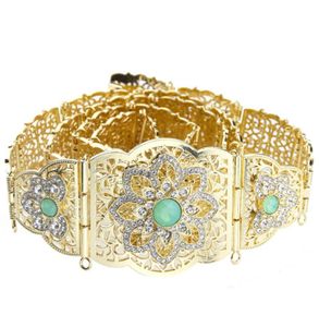 Bälten Sunspicems Gold Silver Color Marocko Caftan Belt for Women Metal Chain Justerbar längd Mint Green Stone Arab Mave 4588435