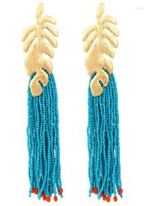 Dangle Earrings Bohemian Handmade Beaded Tassel For Woman Exaggerated Long Alloy Leaf7268861