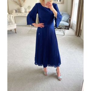 Of Suits The Bride Chic Navy Blue Ankle Length Bateau Neck Half Sleeves Chiffon Mother Outfits Dresses