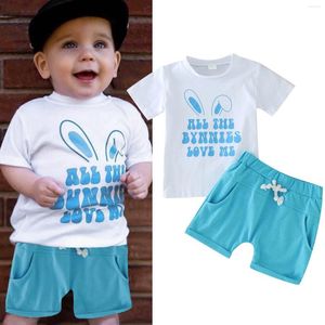 Kläderuppsättningar 0-3Y TODDLER Baby Boys Easter Clothes Summer Outfit Short Sleeve Letters Print T-Shirt Topps Elastic Midje Shorts 2pcs
