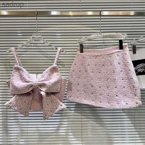 Skirts PREPOMP 2023 Sleeveless Bow Diamond Camisol Crop Top Thick Tweed Short Skirt Two Piece Womens GM471 XW