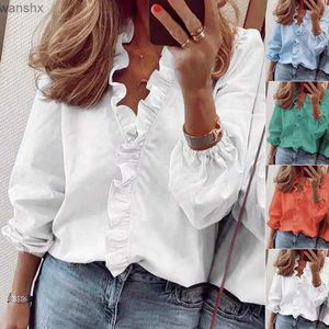 Women's Blouses Shirts Spring 2023 casual chiffon pleated shirt office womens shirt floral long sleeved loose fitting womens white clothing blue 18246L2405