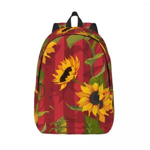 Backpack Bag Student Girasole floreale su Red Stripes Parent-Child Coppia Lightweight Laptop