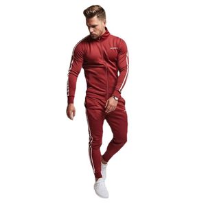 Tute da jogger da uomo slim palestra abiti con cerniera a strisce con cappuccio per pantaloni lunghi outfit 2 pezzi Hommes Attribing Active 235U