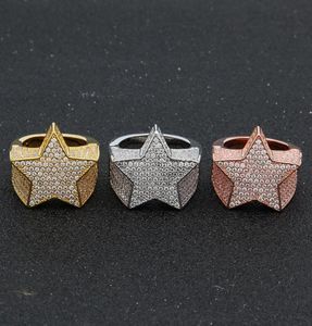 Медное золото серебристое серебристое цветовое покрытие качественная звезда в форме хип -хоп ювелирные кольца мужские алмазные кольца1476195