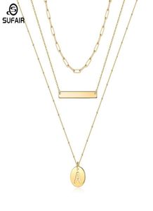 Kedjor Sufair Layered Disc Initial Charm Necklace For Women 14K Gold Filled PaperClip Chain Bar Letter Pendant Jewelry3056851