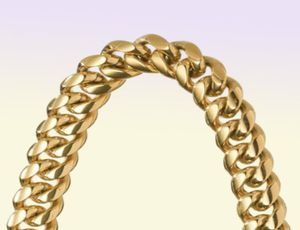 Herr Miami Cuban Link Chain Armband Solid 14k Guldpläterad rostfritt stål319Q1918606