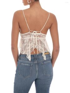 Women's Tanks Women Lace Camisole Sleeveless Tops V-neck Backless See-through Irregular Summer