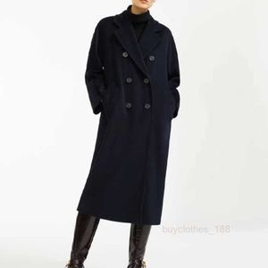 Elegant Fashion Luxury Designer Coat Cashmere Coat Wool Blend Women's Coat 101801 Classic Double-sided Woolen Loose Breasted Coat Blue Maxmaras