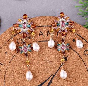 Dangle Chandelier Vintage Long Multi Color Statement Rhinestone Big Earrings For Women 2021 Trendy Pearl Crystal Fashion Jewelry5047860