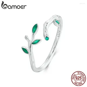 Anelli a grappolo BAMOER 925 Sterling Silver Green Foglie di apertura Foglia Design originale Design per Gioielli per feste di compleanno Regalo per donne