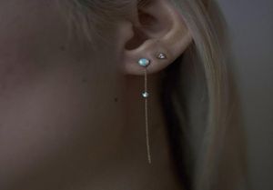 Elegant elegansflicka Tassel Drop Chain Earring White Fire Opal Gemetone Women Girl 925 Sterling Silver Thread Ear Wire Jewelry1764348