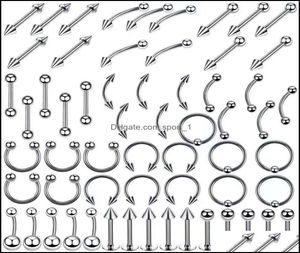 Schmuckstahlstahl Set Zungenringe Körper Piercing Augenbrauen Bauch Nagel Schmuck AESSORES 120 MIMES Ganzes Tropfen Lieferung 5391117