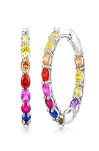 Hoop Huggie Allnoel 925 Sterling Silver Big örhängen för kvinnor Färgglada Zircon Rainbow Crystal Brincos gåvor smycken Boho 2210087049982
