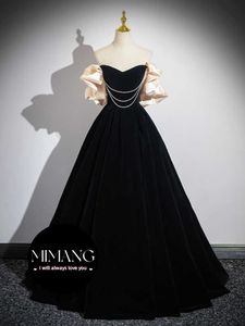 Evening dress high-end light luxury banquet Bandage luxury black dress Detachable collar