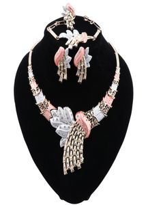 Dubai Jewelry Set Gold Silver Wedding Necklace Earrings Armband Ring Set For Women Bridal Party Costor Accessories8514479