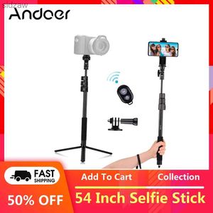 Selfie Monopods Andoer selfie stick 54 inch expandable tripod with phone holder sports camera installation adapter for selfie live streaming WX