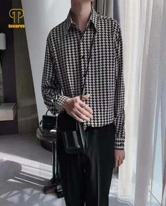 Men039sカジュアルシャツTavares Men Houndstooth Long Sleeve Plaid Shirt Bagyishiszized Gothic Harajuku Button Up Cardigan Tops6973310