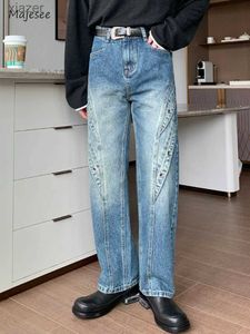Mäns jeans skarvade denim Mens breda ben koreansk stil helt matchade hippie vår/sommarväska hög midja college dagligen s-3xl denim retro basic wx