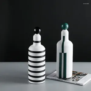 Decorative Figurines Household Decoration Home Ornaments For Model Houses Modern Simple Striped Wine Bottle Resin Fashion Luxury Desktop