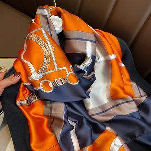 Marca di lusso grandi sciarpa di seta da donna con scialli stampati e avvolgimento delle sciarpe da spiaggia femminile bufanda foulard sottili stoles bandana 240430