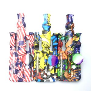 14mm Silicone NC Smoking Set with 9.5 Inch Silicone Straw Tube Quartz Tips 4.8 Inch Dab Wax Tool 5ml Silicone Box Jar Rig Stick Nector Collectors