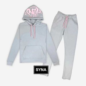 Herrespår märke kläder casual tracksuits grå y2k strt stil mode sport hoodies långa byxor set män kvinnliga tröja toppar byxor t240428