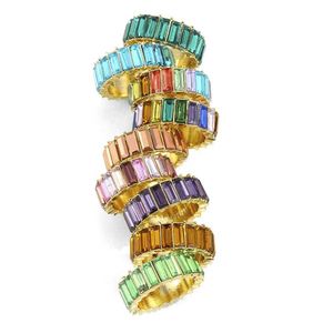 Band Rings VG 6YM Dainty Rainbow RMulti Color Crystal Eternity Square Baguette Finger Women Female WeddJewelry Wholesale J240429