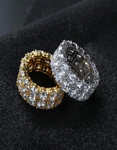 712 Золотые серебряные кольца с покрытием микрооплачиваемые 2 рядные теннисные кольца циркон хип -хоп кольцо для мужчин.