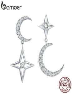 925 Sterling Silver Moon Star أقراط للنساء Clear Clim Zircon Wedding Jewelry BSE050 2106247253140