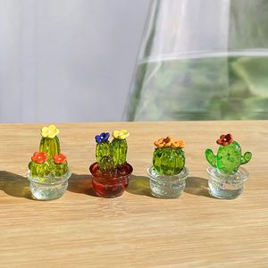 Handgjorda Murano Glass Cactus Figurer Ornament Desktop Craft Adornment Creative Colorful Sweet Miniature Plant for Home Decor 240430