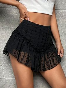 Siglies Combhasaki Sexy Summer Summer Lace trasparente da through Eyelet Eyelet Eyelet High Wel High Irregular Ory irregolare Mini gonna a-line arruffata