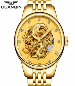 Relogio Maskulino Guanqin Luxusbrand Skelett Gold Dragon Edelstahl Uhren Männer Business Automatisches mechanisches Armbandwatch9903593