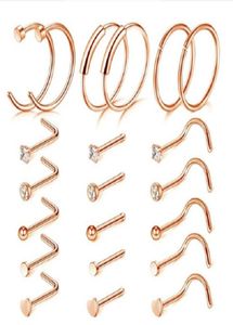 Винт носовые кольца унисекс LSHAPED CSHAPED NOSTRIL STUDS 316L Ювелирные изделия из нержавеющей стали 21 шт.