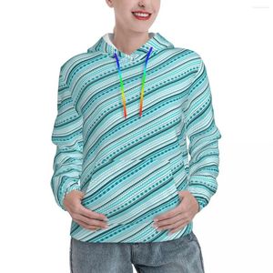 Kadın Hoodies Retro Noktalar ve Çizgiler Gevşek Kadınlar Mavi Hat Tasarım Günlük kazak Hoodie Kış Kawaii Temel Kapüşonlu Gömlek Büyük Boyut