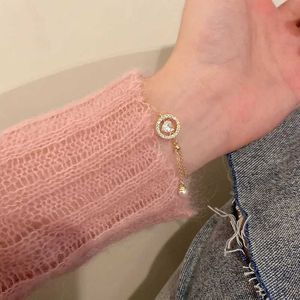 Kedja ny koreansk mode zirkon kärlek hjärta pärla tassel justerbar armband för kvinnor glänsande söt full av strass smycken gåva