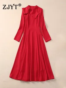 Abiti casual zjyt Elegante fiocco di Natale a manica lunga a manica lunga per donne 2024 designer di passerella primavera midi Vestidos ALINE TOBE