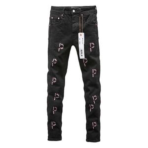 Jeans viola jeans ricamato jeans nero alla moda gamba dritta americana high street jeans