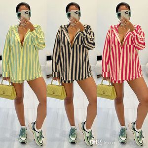 2024 Spring Summer Tracksuits Fashion Striped 2 Piece Set Women Long Sleeves Loose Shirt And Shorts Casual 2Pcs Jogging Suit Sets For Women Outfits