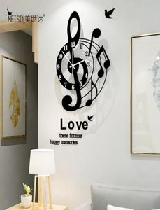Musical Notes Art Creative Large Wall Clock Modernes Design 3D Fashion Acryluhren sehen Wohnzimmer Wohnzimmer Dekor 2103101245759