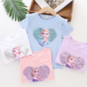 ラブフリップスパンコールキッズTシャツファッションアイスプリンセスTシャツ新しい到着半袖Tシャツ男の子の女の子の子供カジュアルレタープリントTシャツプルオーバー服