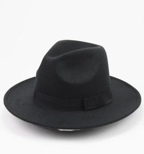 Unisex Wolle Filzhut mit Ribbon Trim Stilvolle Jazzhüte Fedora Wide Bim Caps Classic Solid Trilby Cap für Männer und Frauen9881985